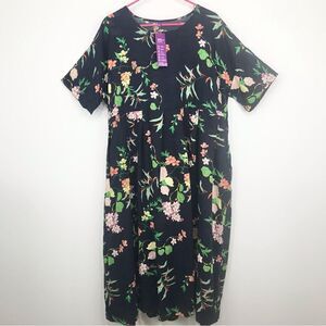 Romacci Navy Blue Floral Print Lightweight Cotton Popover Dress NEW